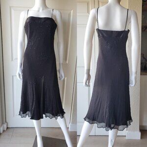 Laundry by Shelli Segal black 100% silk sleeveless beaded midi dress size 6